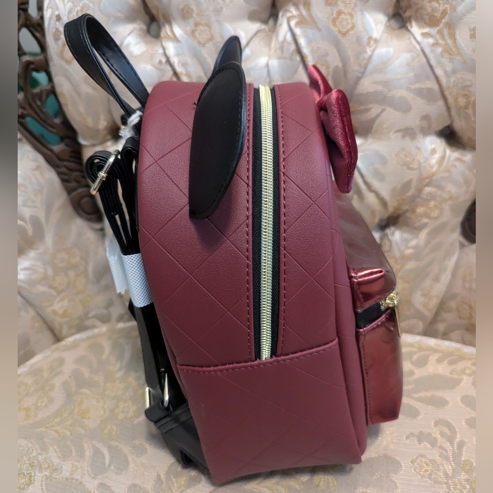 Disney Minnie Maroon, Multi-textured Loungefly Backpack - Picture 4 of 8